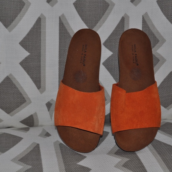 Mila Paoli Shoes - Trendy Orange Suede Slip-on Sandals